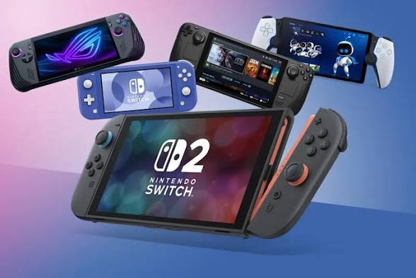 Handheld gaming consoles including Nintendo Switch Lite, ROG Ally and Steam Deck